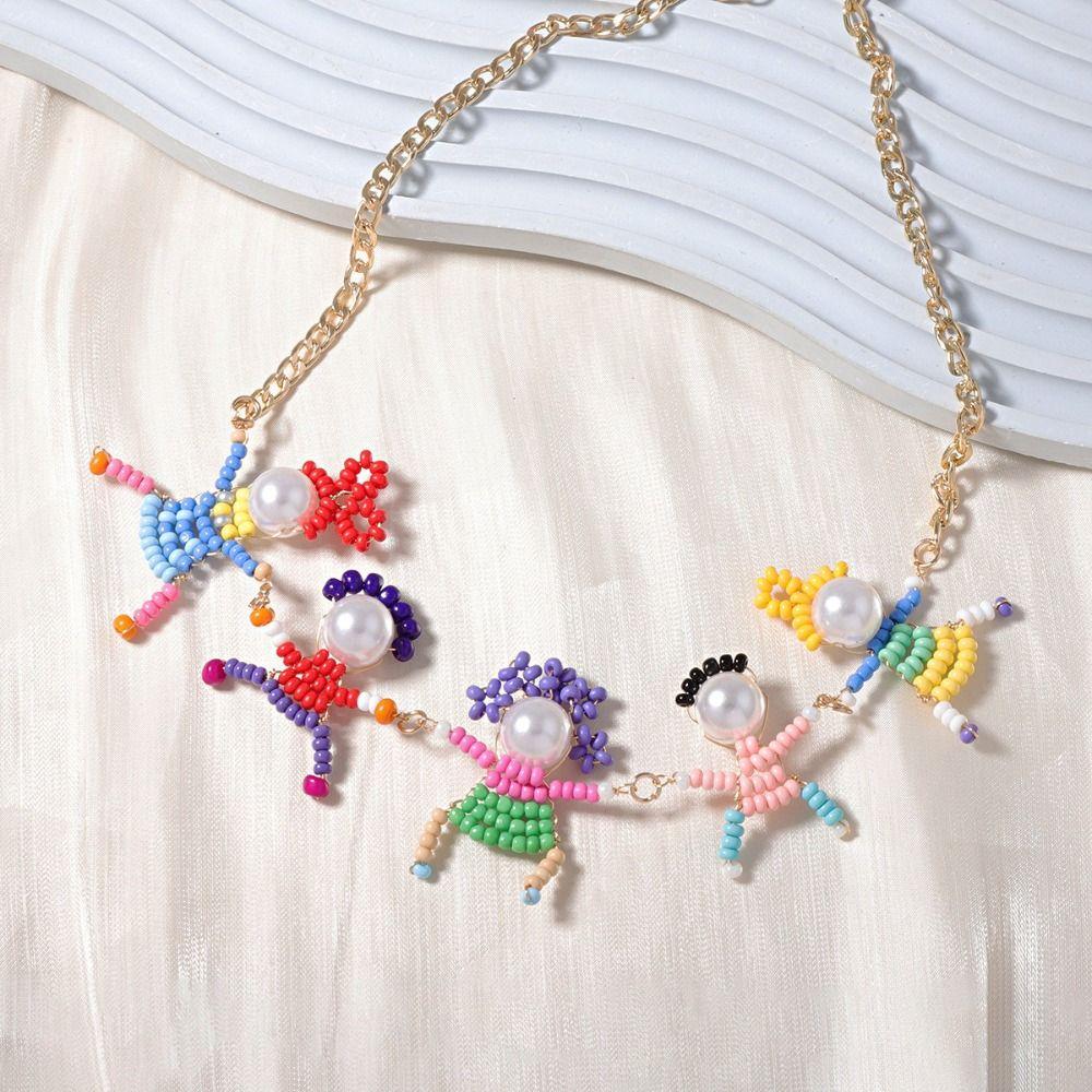 Imitation Pearls Cartoon Beads Chokers 3D Character Collar Beaded Neck Chain Character Chokers Necklaces Elegant Design