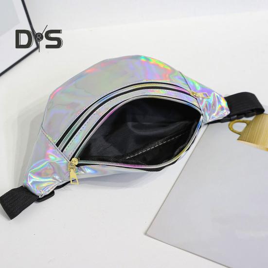Iridescent Midjeväska Glitter Bältesväska Vattentät Magväska Konstläder Bum Bag med 3 Fickor för Resor Fest Strand Musikfestival