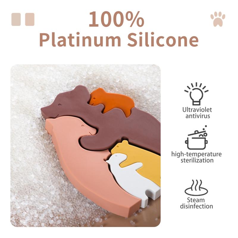 1Set Rabbit Silicone Blocks Baby Montessori Educational Toys for Children Creative Animal Jigsaw Stacking Toys Constructor Games
