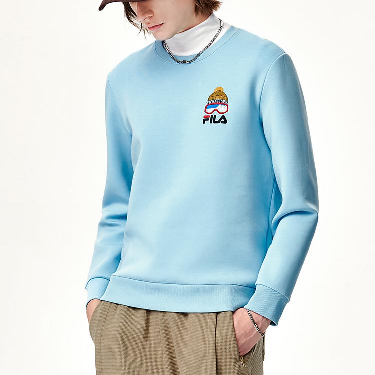 FILA Embroidered Logo Casual Knit Pullover Sweatshirt Men sweatshirt Ridge-Blue F11M148203F-LB