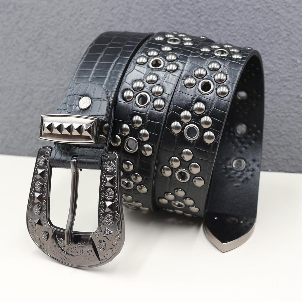 Subculture Punk Y2K Hollow-Out Rivet Eyelet Street Style Jeans Belt