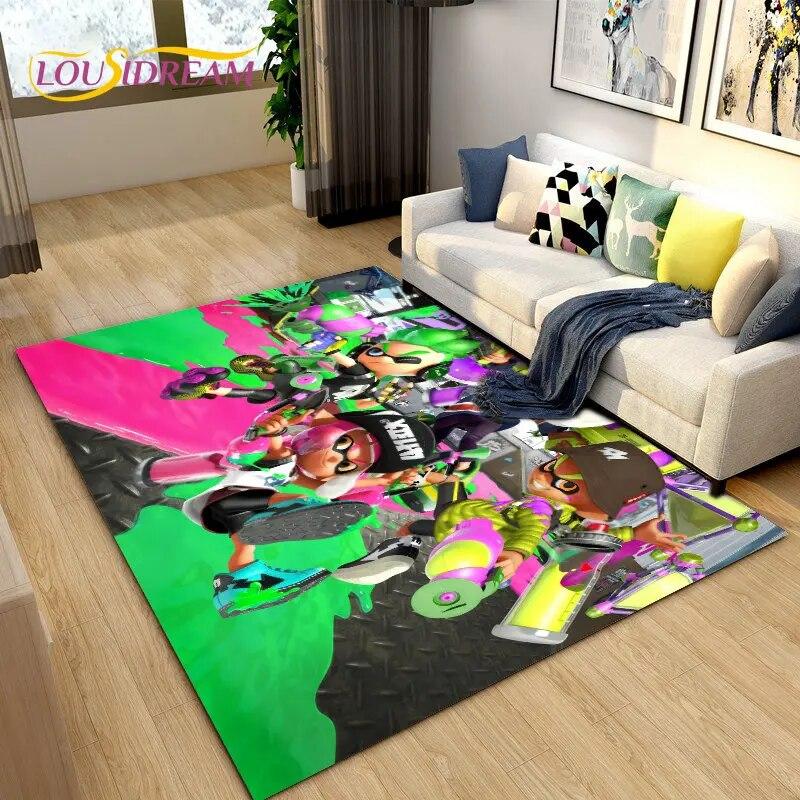 PC Splatoon, Hra Hráč Kreslený Oblastní Koberec, Koberec Koberec do Obývacího Pokoje Ložnice Pohovka Rohožka Dekorace, Dětská Hrací Protiskluzová Podložka na Podlahu