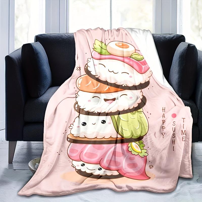 Happy Sushi Asian Influence Flannel printed blanket suitable for all seasons suitable for living room office sofa and travel