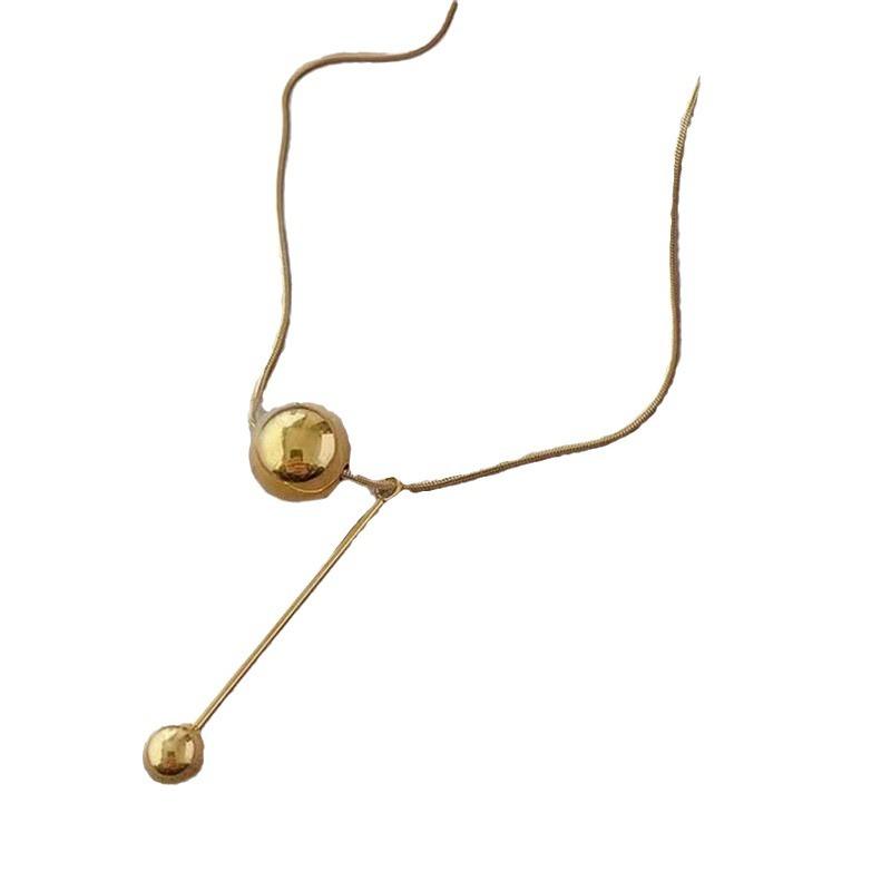 Gold Plated Stainless Steel Y-Shape Sliding Ball Snake Chain Necklace