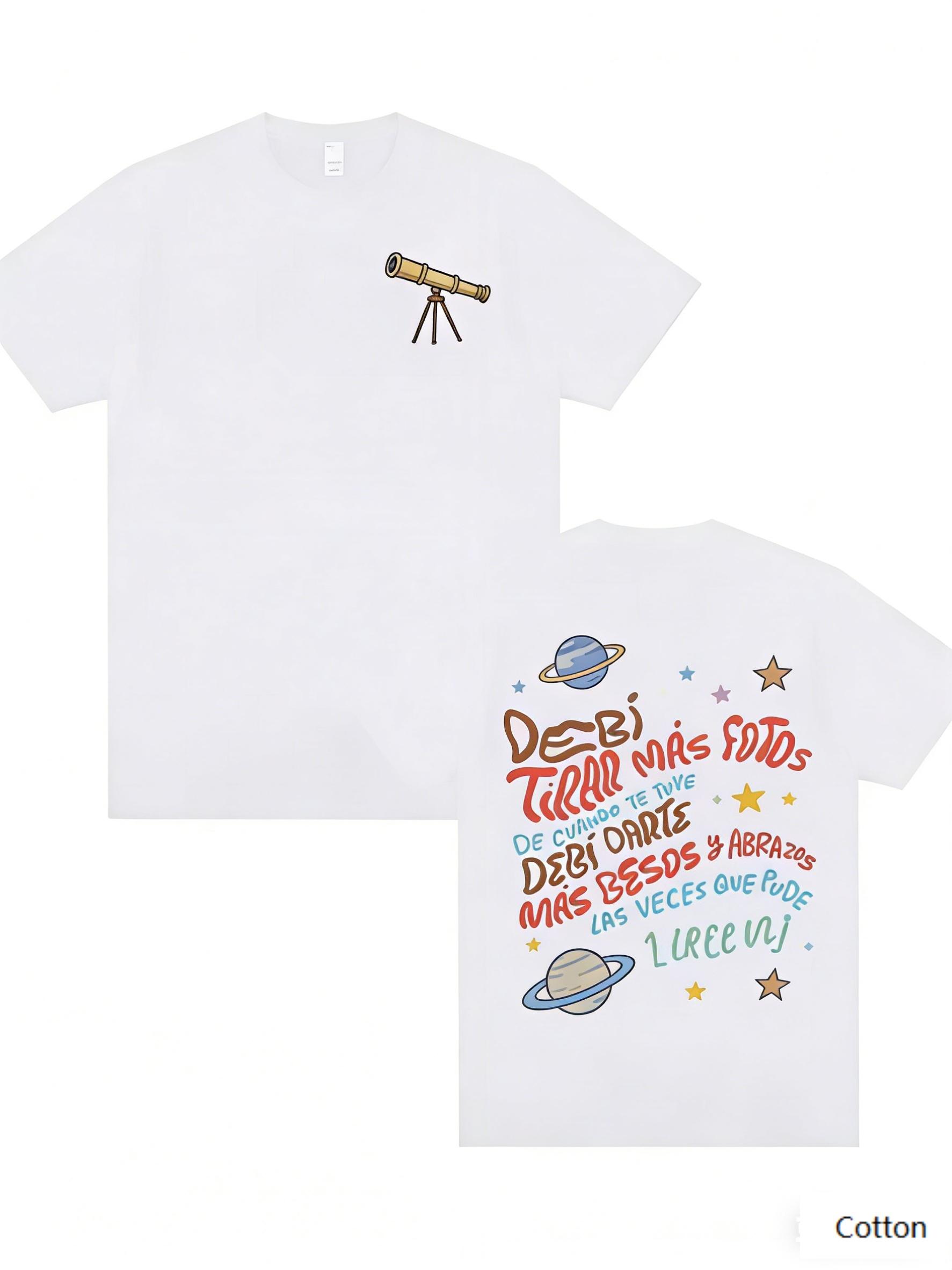 

Cotton TShirt with Telescope Planet Graphic Premium Heavyweight Material Exquisite Street Design for HighEnd Casual Look M
