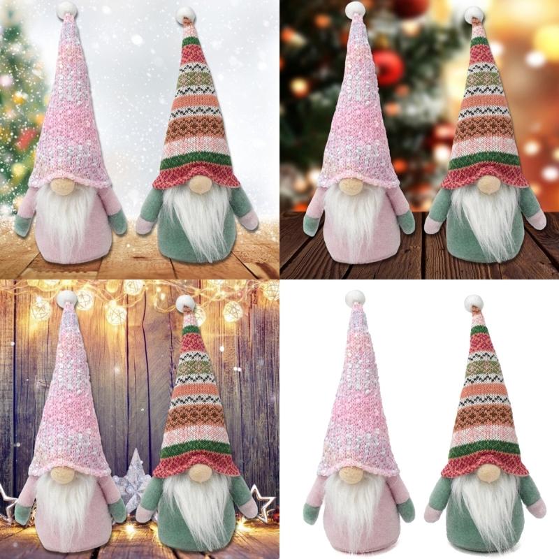 Set of 2 Christmas Ethnic Gnomes Dolls Decors Handmade Scandinavian Tomte Figures Ornaments for Home and Party Display
