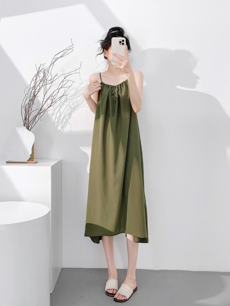 Suspender nightgown women's summer sexy long can wear cotton silk pajamas spring and autumn thin high-end loungewear