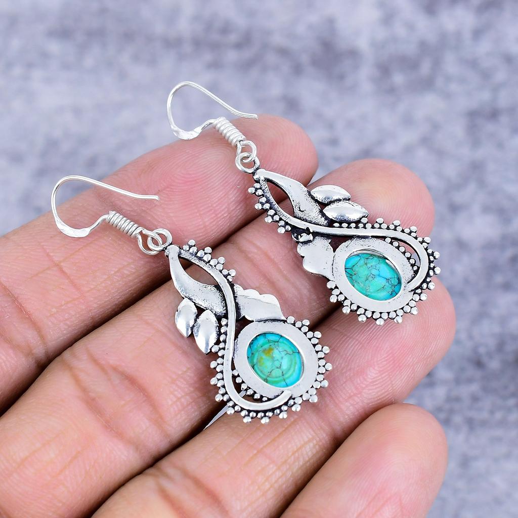 Santa Rosa Turquoise Gemstone 925 Sterling Silver Jewelry Earring 1.97" M-2705