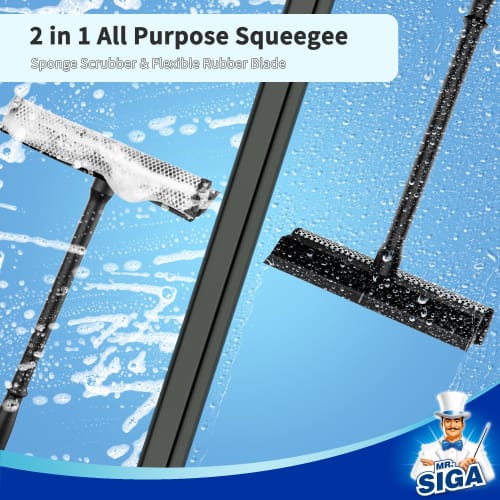 MR.SIGA Professional Car Window Cleaning Squeegee with Handle for Bathroom, Glass, and Wall Cleaning, 2-in-1 Window Cleaning Squeegee and Window Clean