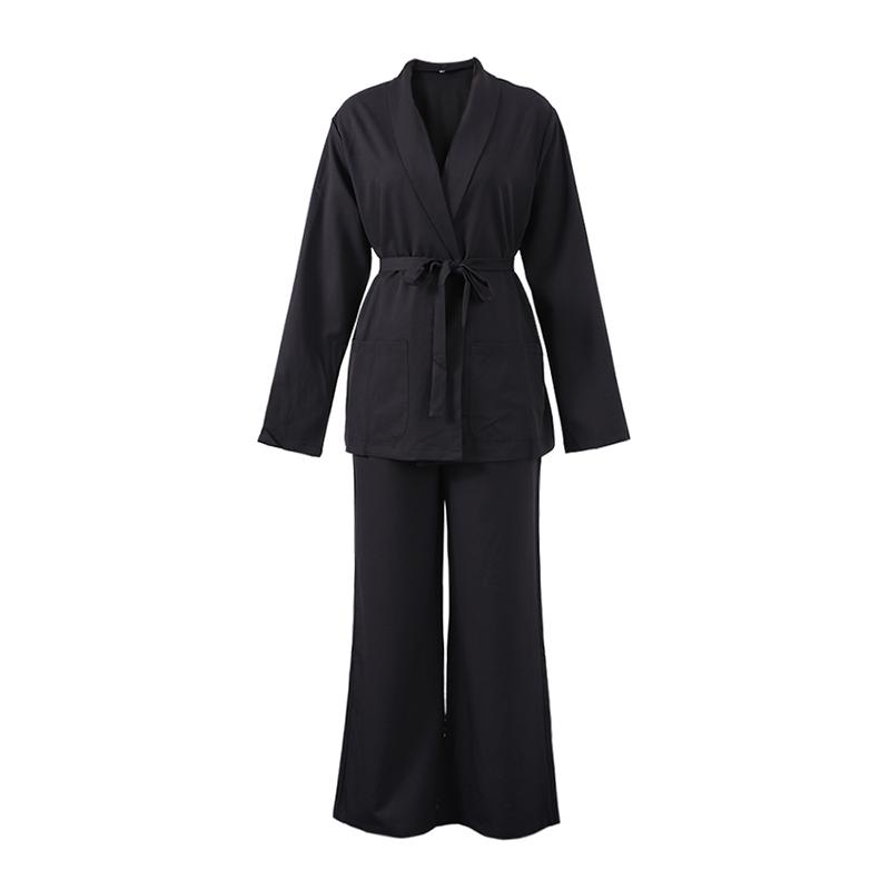 

Весенние длинные брюки с эластичной талией, пижамные комплекты для женщин, рубашки со шнуровкой и лацканами, широкие брюки, комплект из 2 предметов, весенние женские наряды 2025 года L