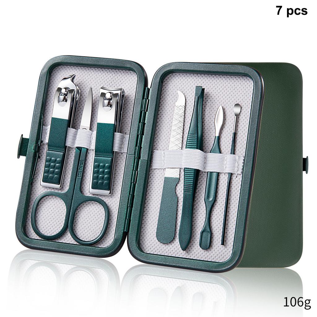 Stainless Steel Nail Clippers Set Grooming Tools Set With Portable Case Manicure Art Tool Green Nails Cut