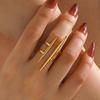 Stainless Steel 18K Gold Plated Vintage Parallel Double Line Hollowed Out Open End Ring Women Anti Allergic Charm Daily