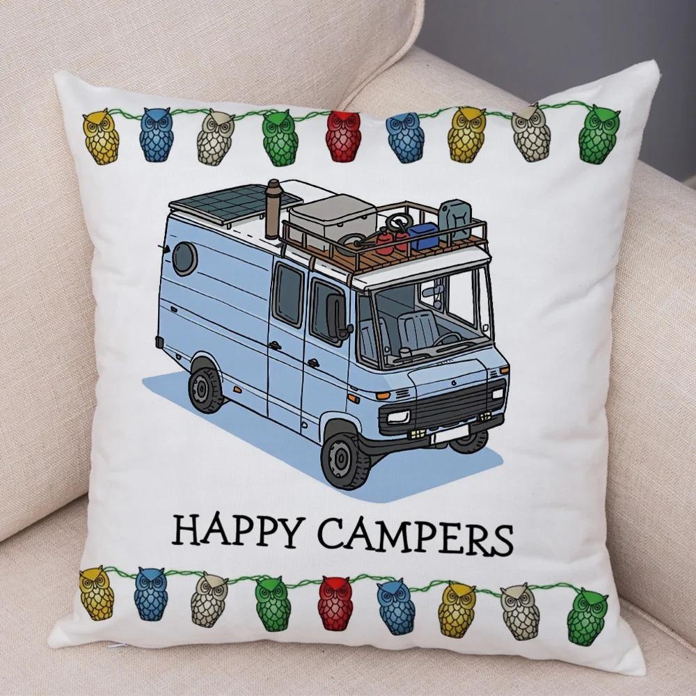Cartoon house travel car camper series cushion cover pillowcase decoration life home pillowcase suitable for sofa bedroom room