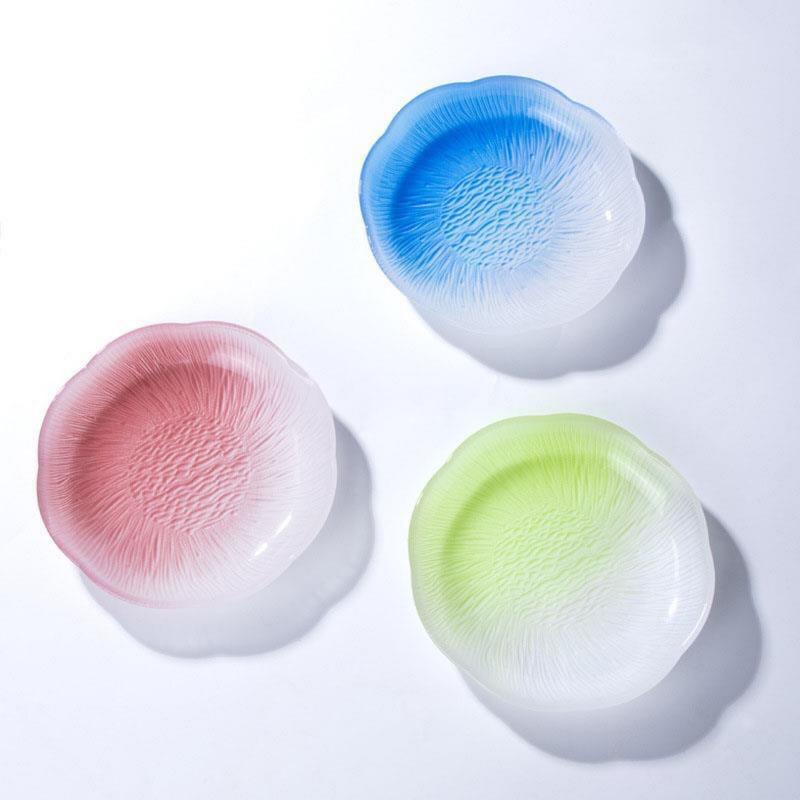 Gradual Color Flower Shaped Glass Plate Cake Dessert Dishes Salad Fruit Snack Tray Household Tableware Dinner Plate Tableware