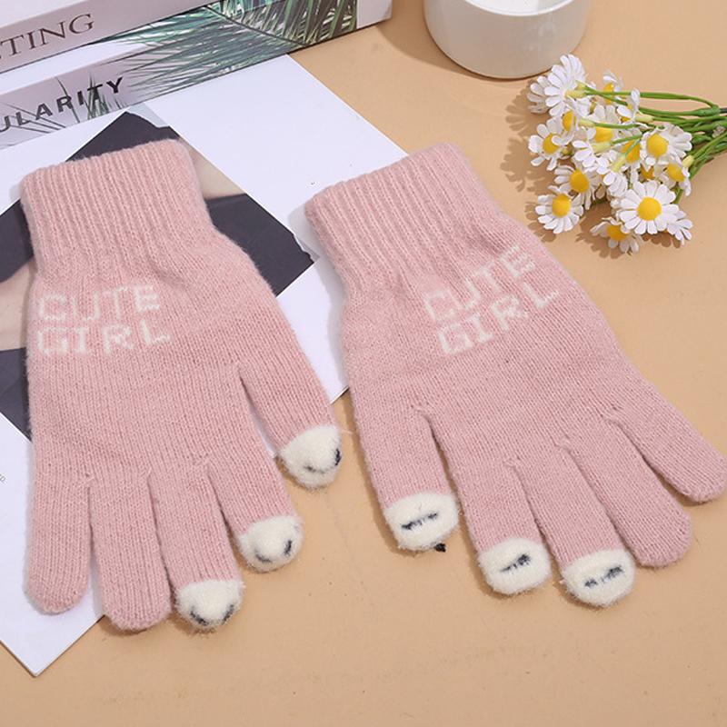 Fashionable Women S Gloves Cute Yarn Knitted Versatile Cartoon Gloves