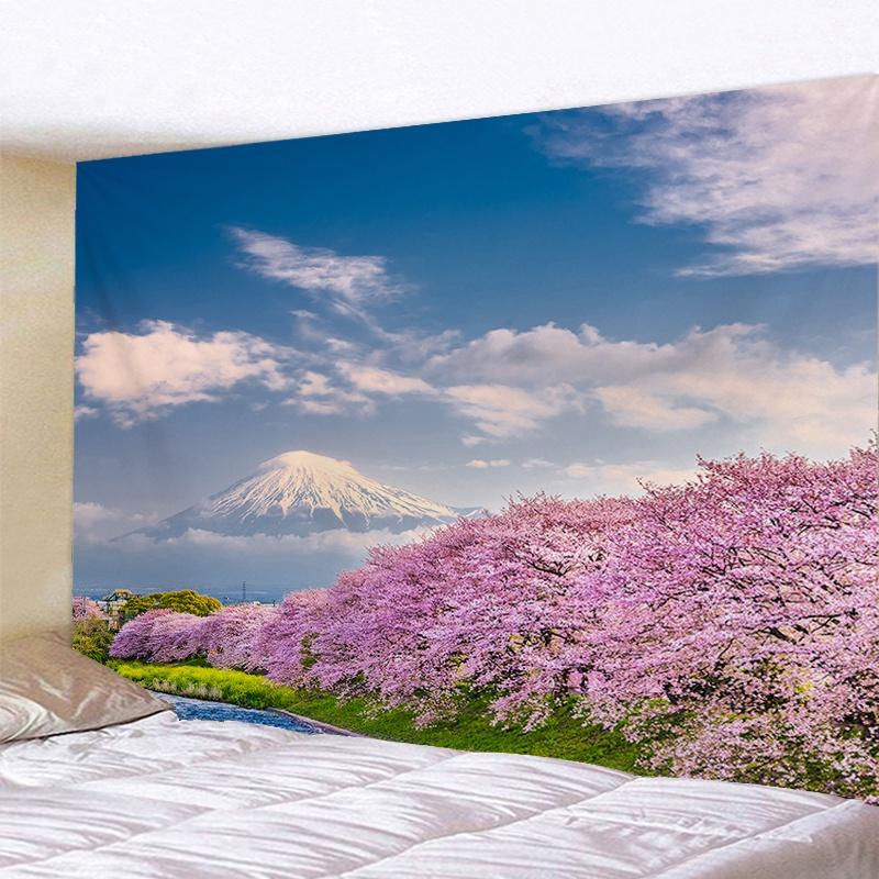 VIKAMA Japanese Cherry Blossom Tapestry Oriental Landscape Wall Hanging Decor for Bedroom Living Room Home Decor