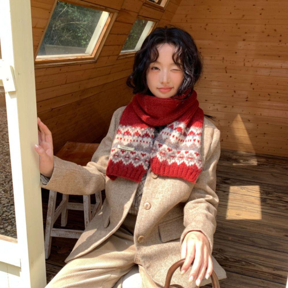Plush Jacquard Knitted Scarf Thicken Fair Isle Style Shawl Retro Winter Cashmere Scarves Women/Men