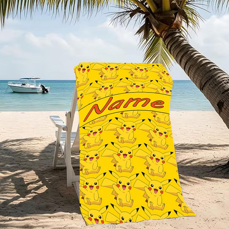 Customizable personalized beach towels Pokémon Pikachu themed designs.Suitable for the beach, yoga, sports;ideal as beach accessories