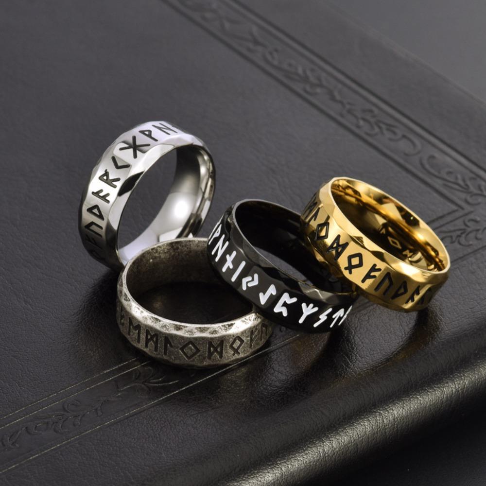Stainless Steel Men Vintage Nordic Rune Ring Unisex Gothic Jewelry for Men