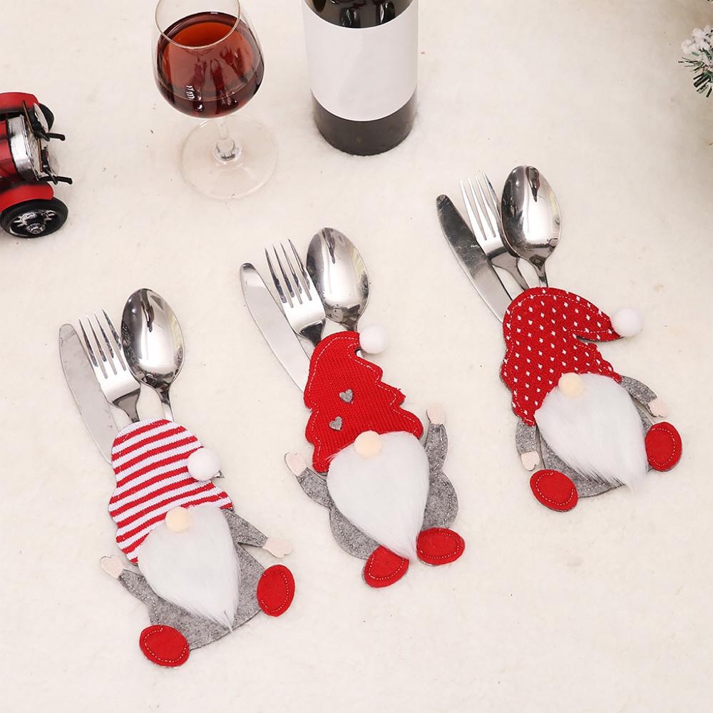 6/1pcs Gnome Christmas Cutlery Holder Knife Fork Pocket Bags Santa Claus Xmas Tableware Cover Party Dinner Table Decoration
