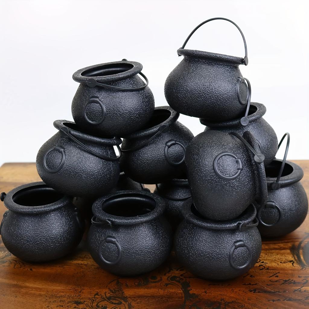 6pcs Mini Cauldron Kettles, Halloween Black Cauldrons, Novelty Kettles, Witches Cauldron, Party Favors - (non-food contact)