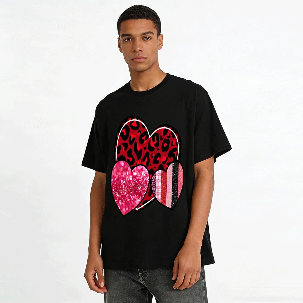 Retro Heart Patchwork Print Casual Top Pure cotton T-shirt