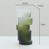 Vase en Verre Géométrique Désaligné Dégradé Mat Vert Joint de Bambou Vase en Verre Hydroponie Terrarium Accessoires de Décoration pour la Maison