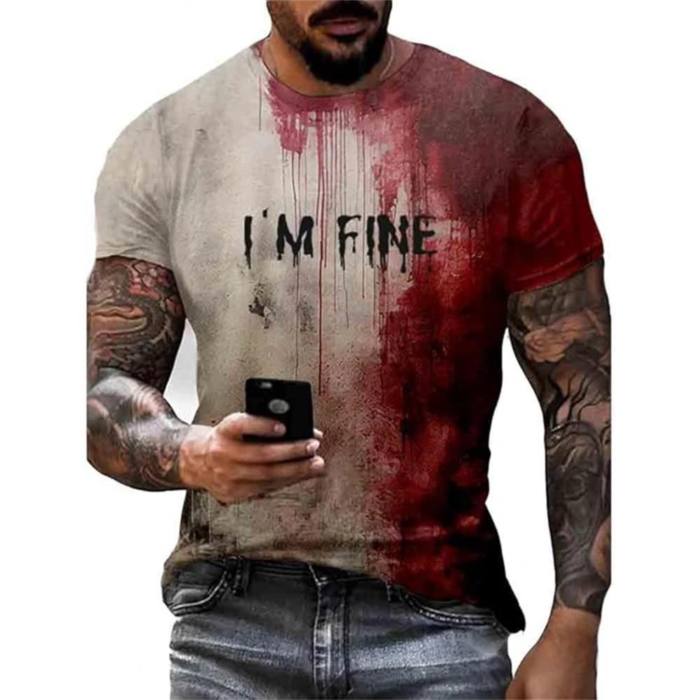 Horror Bloody 3D Digital Printed Men's Personalized and Fashionable Round Neck Short Sleeved T-shirt