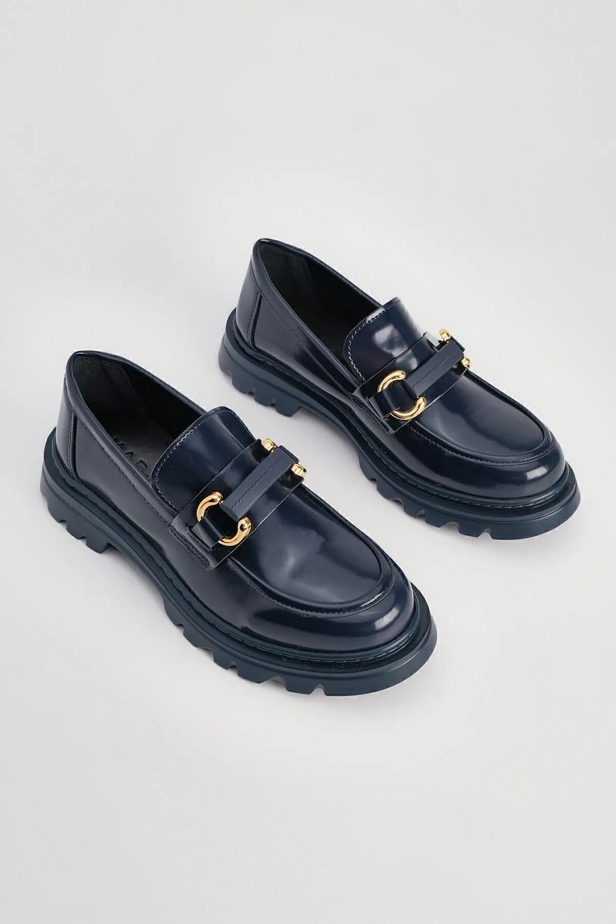 

Женские повседневные туфли-лоферы с высокой подошвой и пряжкой, темно-синие