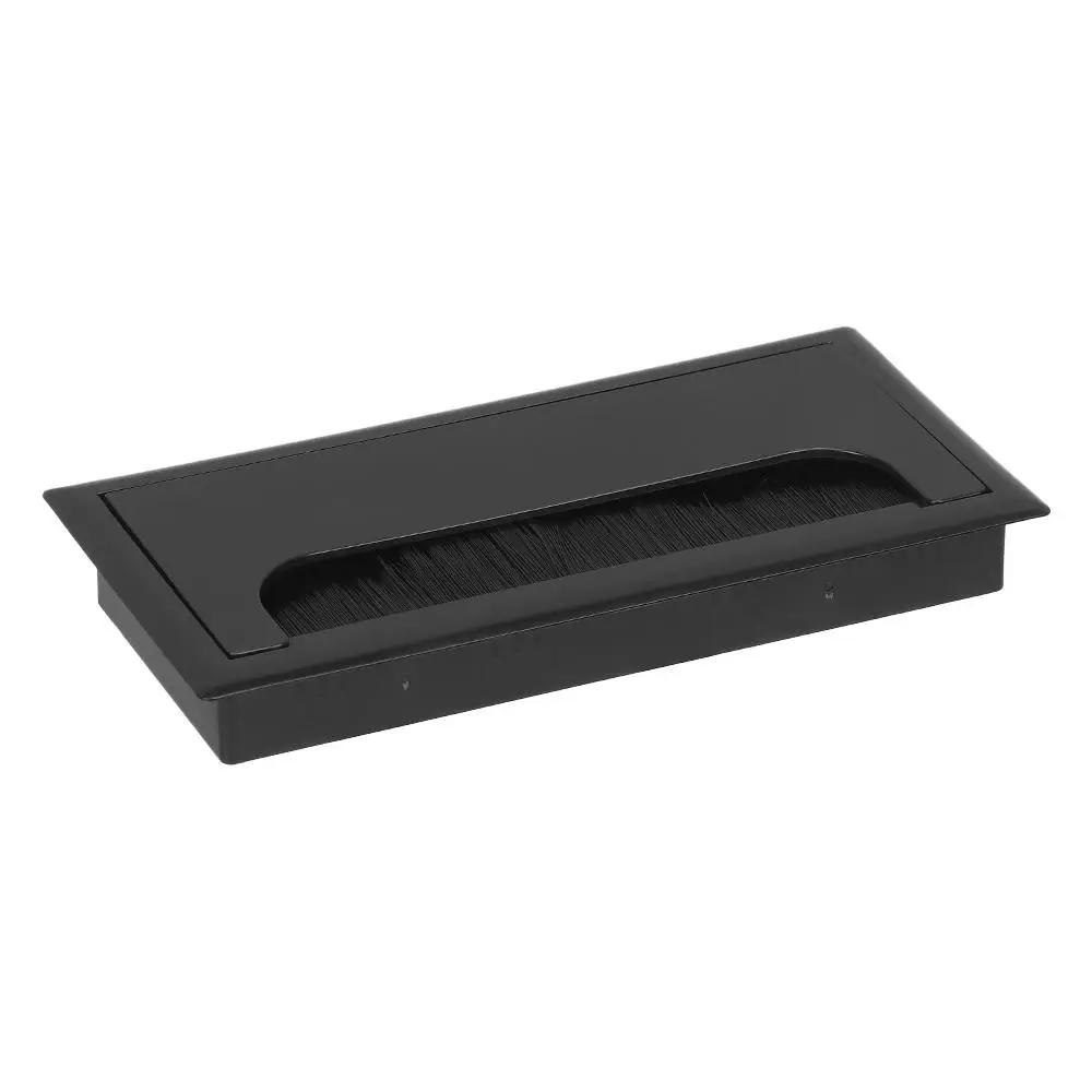 Aluminum Alloy Rectangle Desk Wire Hole Cover Table Outlet Port Computer Desk Cable Grommet Hole Holder with Black Brush