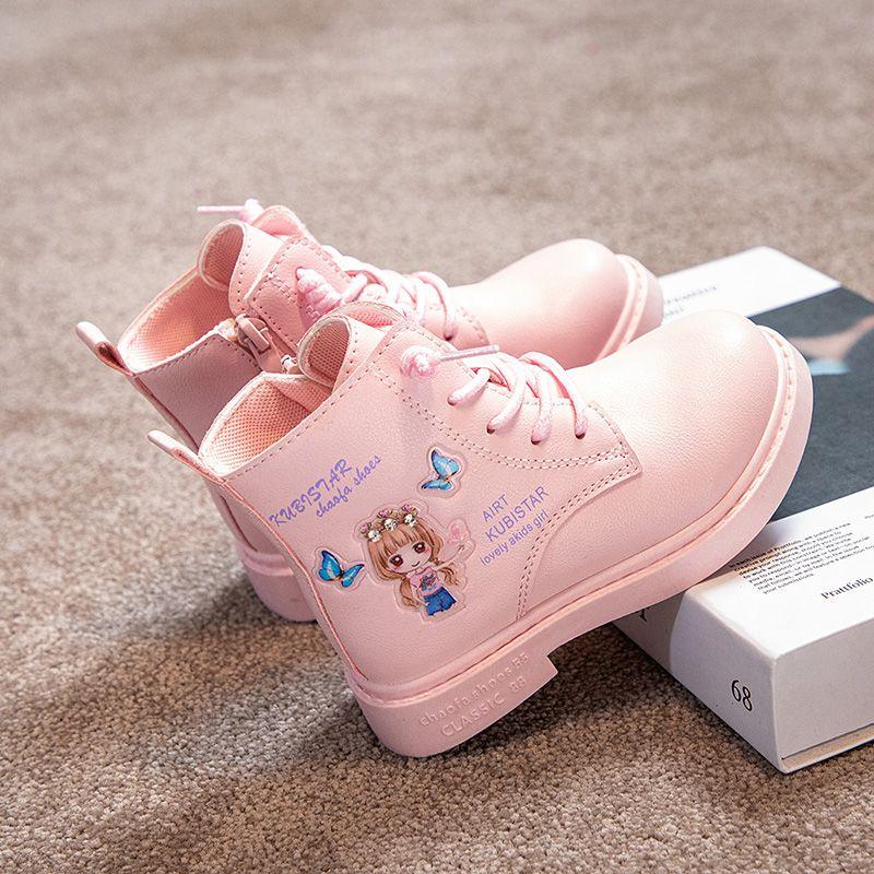 Girls' Princess Boots Autumn and Winter Children's Fashionable Fleece Leather Boots