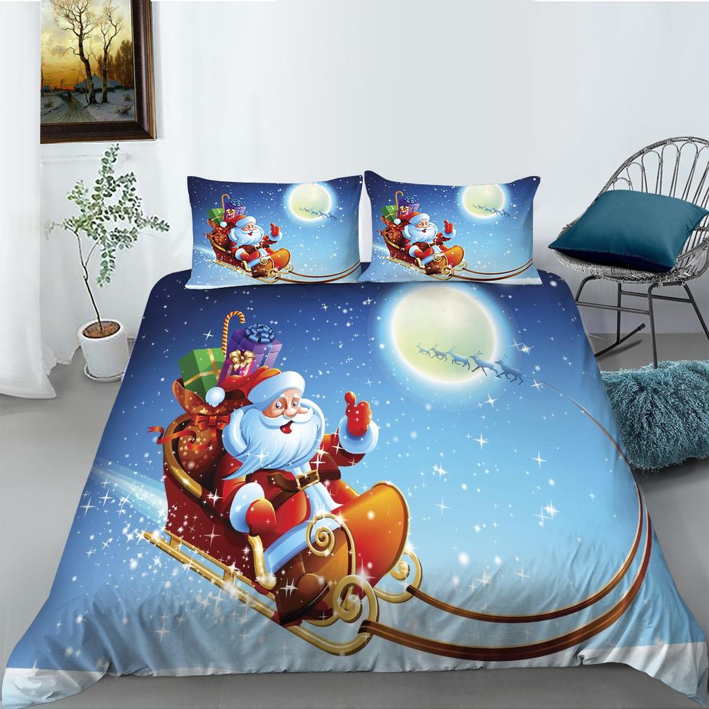 Christmas Series Quilt Cover Pillowcase Three-Piece Set Children'S Gift Digital Printing Polyester