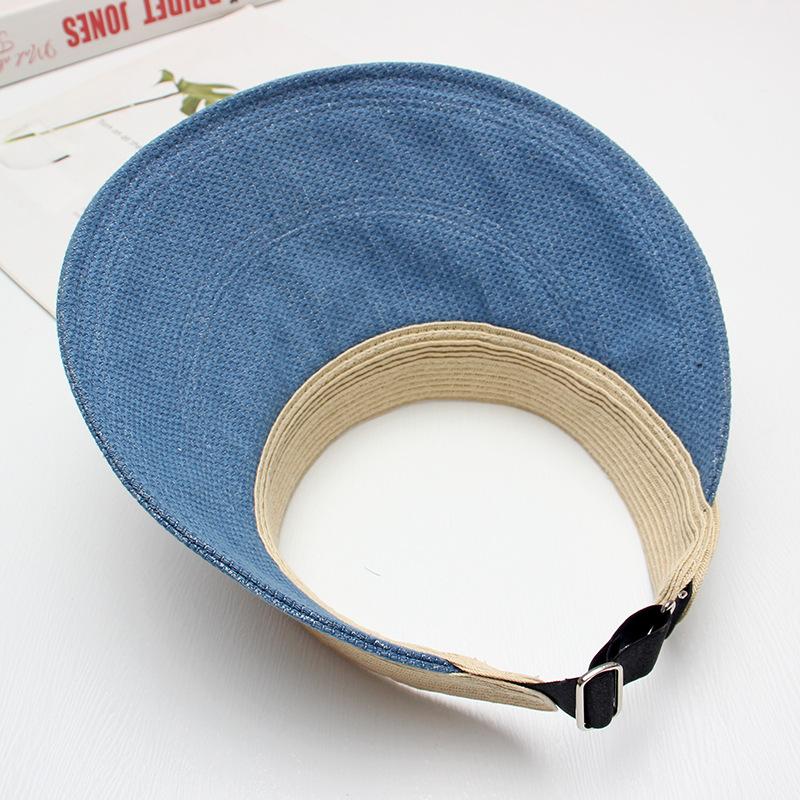 New empty top hat women's summer denim straw woven versatile wide brim face small visor fashionable sunscreen hat