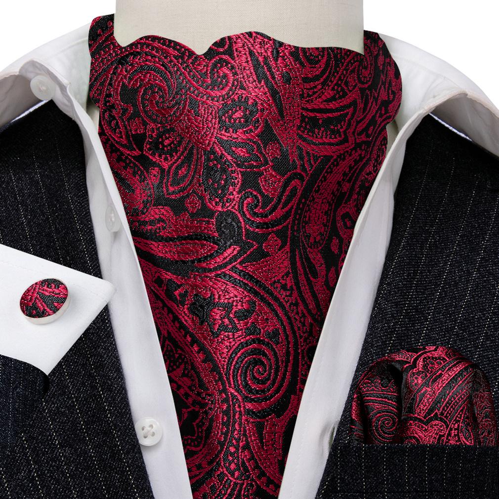Barry.Wang Mens Chic Floral Paisley Cravat Jacquare Silk Ties Hanky Cufflinks Set Formal Wedding