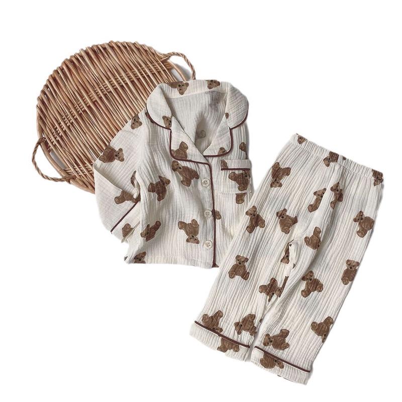 Girls' Cute Bear Print Long-Sleeve Pajama Set