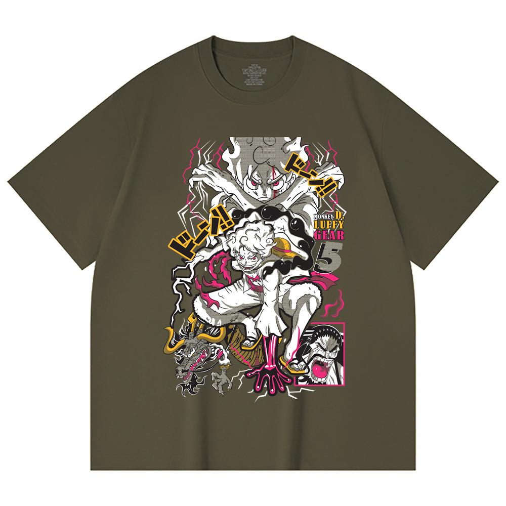 230 Gsm 100% Cotton One Piece V23 Luffy Gear Print Unisex Heavy Cotton T Shirt