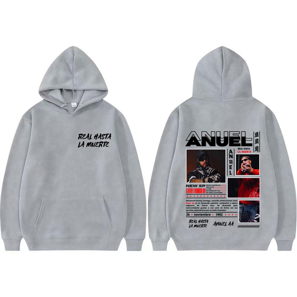 Rapper Anuel AA Real Hasta La Muerte Album Tour Cover Sweatshirt Men Women Vintage Hip Hop Trend Hoodie Streetwear Loose Hoodies