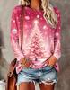 Women Crew Neck Long Sleeve Sweatshirt Christmas Tree Snowflake Ornament Print Casual Loose Pullover Ladies Holiday Tops