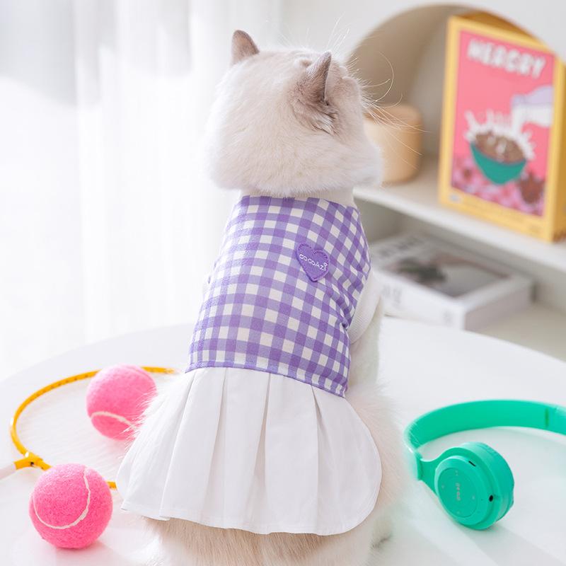 Thin Breathable Bipedal Love Checkerboard Couple Clothing Small Dog Pet Clothing Spring and Summer Cat Clothing