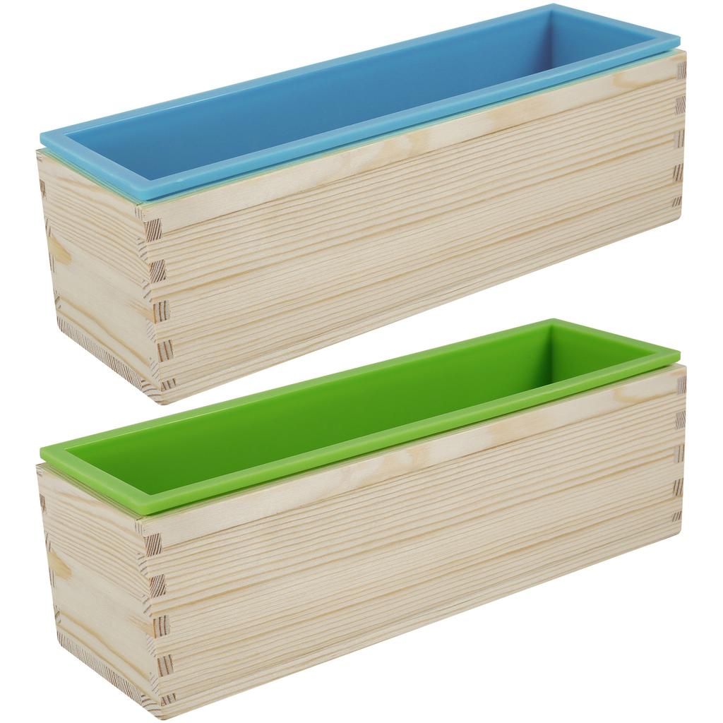 2Pcs Soap Molds 47oz Rectangular Soap Loaf Mold Flexible Silicone Soap Making Molds with Wood Box DIY Soap Making Handmade Tool