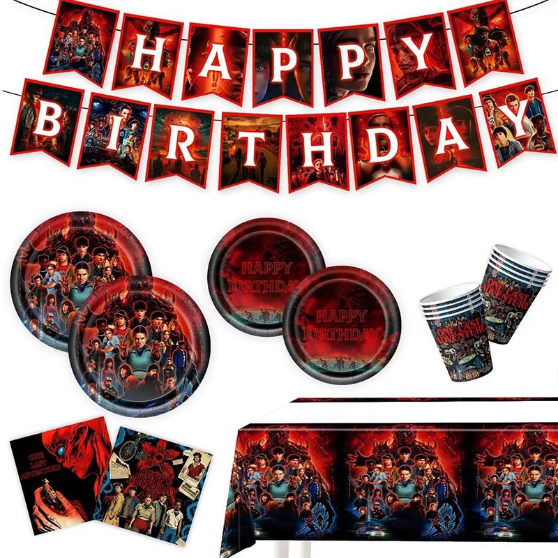 Demogorgon Chomper Disposable Tableware Birthday Party Decoration, Demogorgon Tableware Tablecloth Balloon Flag Party Supplies