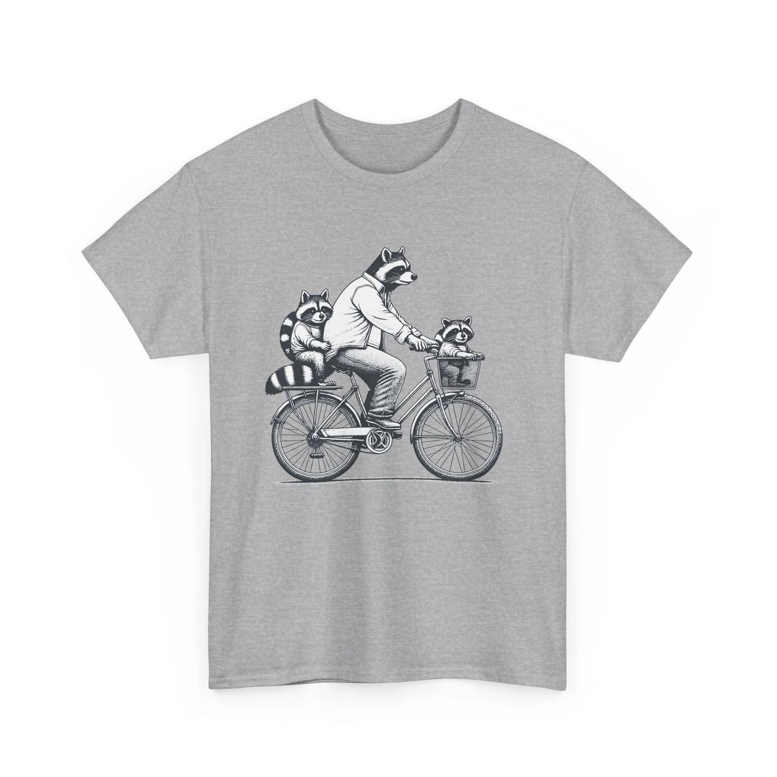 Cyclist T-Shirt | Bicycle Shirt | Racoon Riding Bicycle with Child M