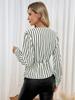 2025 Autumn Women's V-Neck Stripe Patchwork Waist-Cinching Long Sleeve Top