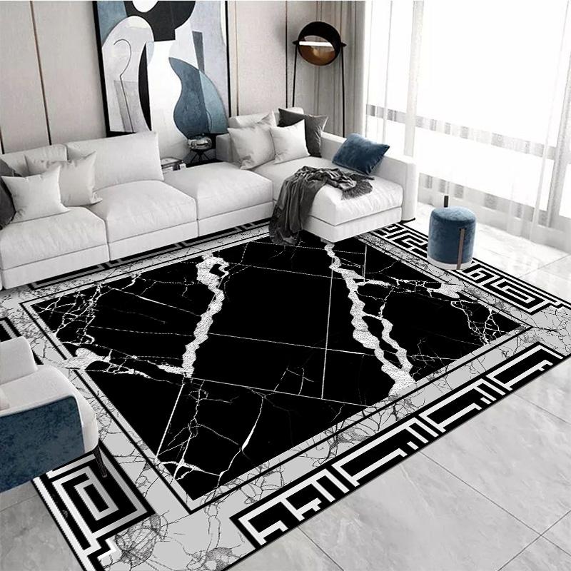 Luxury Black White Marble Print Carpet for Living Room Decor Sofa Coffee Table Rugs Bedroom Lounge Nonslip FloorMat Kitchen Rugs