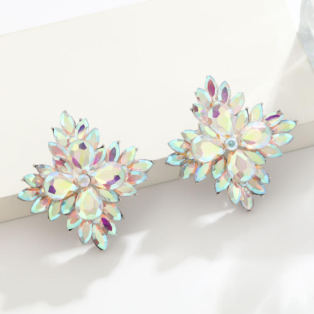 Geometric Crystal Ear Studs For Women With Alloy Material And Exquisite Electroplating