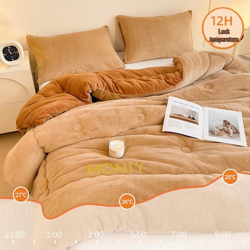Cozy Autumn-Winter Double Patchwork Quilt: Plush Velvet Warm Bedding for Dorms & Homes