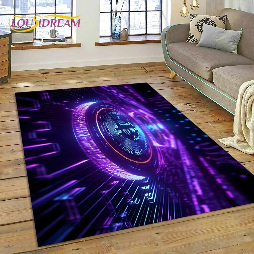 Bitcoin 3D Virtual Currency NFT Area Rug Carpet for Bedroom Living Room Home Sofa Decoration,Children Game Large Decor Floor Mat