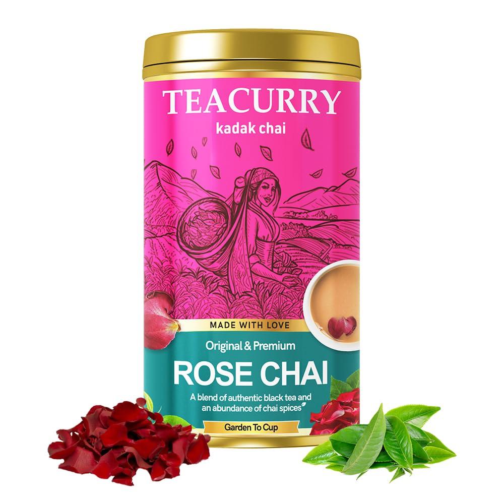Just Vedic Rose Chai Patti (100 Grams, 50 Cups) - Rose Tea Loose Leaves for Immunity, Skin Glow, and Stress Relief Free…