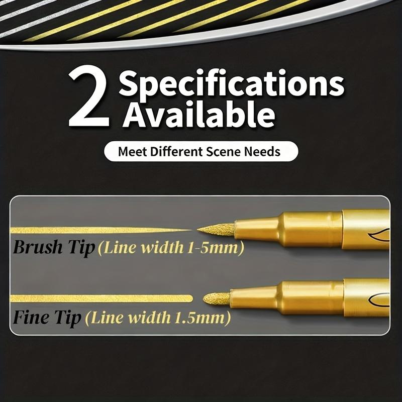 6Pcs Golden & Silver Metallic Markers, Brush & Fine Tip Options - for Painting, Lettering And Detailing - Quick-Drying, Artistic