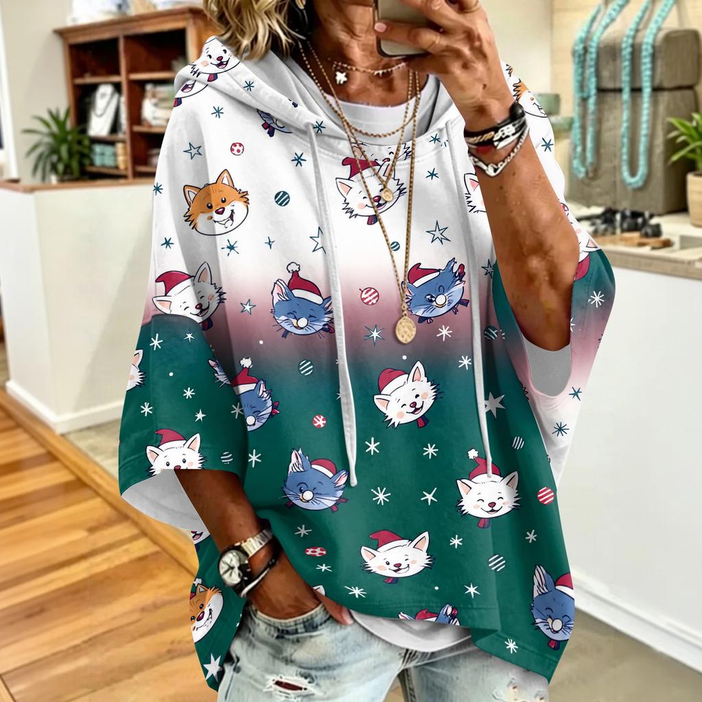 Sweat à capuche imprimé de Noël pour femme Coupe ample Haut pull décontracté